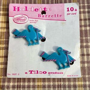 Vintage Tilco Blue Bird Hair Barrette Set Of 2 On Original Store Card Dead Stock